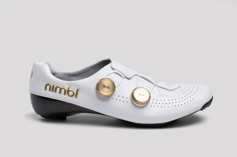 Nimbl Ultimate Glide Carbon Road Shoes in White/Gold